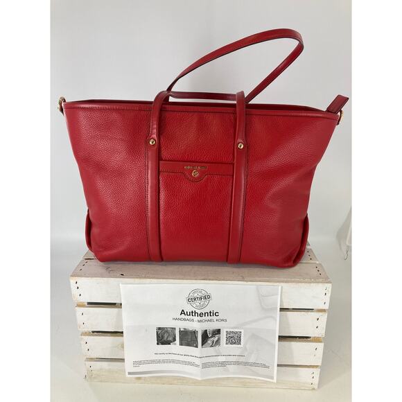 MICHAEL KORS, RED PEBBLED LEATHER XL EVERYDAY SHOULDER BAG - Picture 2 of 16